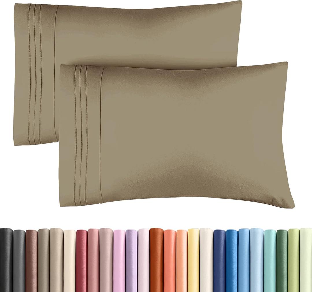 Queen Pillow Cases Set of 2 - Ultra Soft Hotel Quality Pillowcase Covers - Comfy, Cozy & Wrinkle Free - Shrinkage, Stain and Fade Resistant - Machine Washable Pillow Protectors - 2 Piece Set - Khaki