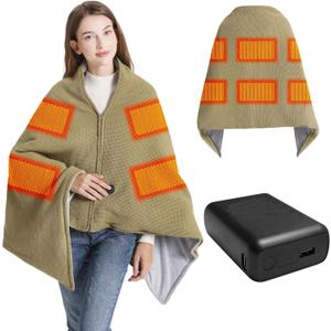 KSFJZF Heated Blanket with 20000mAh Power Bank - 58"X32" Green Knit & Gray Crystal Velvet, Rapid Heating, 3 Temps, Portable Cordless Heated Throw Shawl for Indoor & Outdoor Comfort (Green)