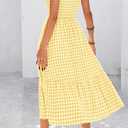 PRETTYGARDEN Womens Summer Dress Casual Square Neck Ruffle Strap Gingham Smocked Midi Flowy A Line Beach Vacation Sun Dresses (Yellow, XXL)