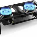 GasOne High-Pressure Double Propane Burner  Low-Profile Outdoor Stove with Heat Guard & Adjustable Knobs  Dual Flame Control & PSI Regulator for Camping, Tailgating, Seafood Boil, Home Brewing