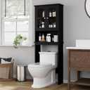 Shintenchi Over The Toilet Storage Cabinet, Bathroom Shelf Organizer with Anti-Tip Device Small Freestanding Space Saver with Adjustable Shelf and Glass Door, Black