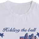 Women's Graphic Letter Tee Crew Neck Drop Shoulder Trendy Summer T Shirt (White, M)