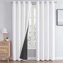 ChrisDowa White 100% Blackout Curtains for Bedroom with Black Liner, 2 Thick Layers Total Blackout Thermal Insulated Grommet Window Curtains 2 Panels Set (Pure White, 52 x 84 Inch)