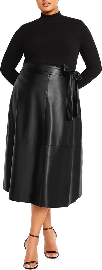 City Chic Women's Plus Size Dress - Lola Mixed Media, 20 Black