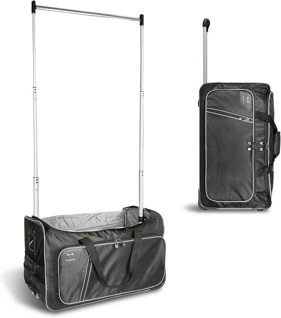 Travolution Dance Bag with Garment Rack, 24 Inch Rolling Duffel With Wheels, Ideal for Competitions & Travel, Easy-assembly Lightweight Aluminum Clothes Rack, Wheeled Upright Luggage, Black/Gray (Black 24")