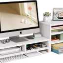 Wood Monitor Riser, 2 Tier Computer Monitor Stand with Storage Rack