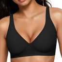 2 x 2026 Women Seamless Wireless Push Up Bras Deep V No Underwire Supportive Everyday Bra Full Coverage Plunge Bralettes (Black)