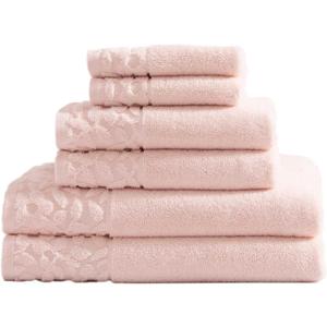 Laura Ashley - Bath Towels, Soft & Absorbent Cotton Towels, Fade Resistant & Low Linting, Chic Bathroom Essentials (Marilyn Pink, 6-Piece)