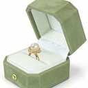 Velvet Ring Box - Octagon Engagement Ring Box with Hinged Lid for Proposal Engagement Wedding, Proposal Ring Case Jewelry Box with Gold Lace PRB001-Green