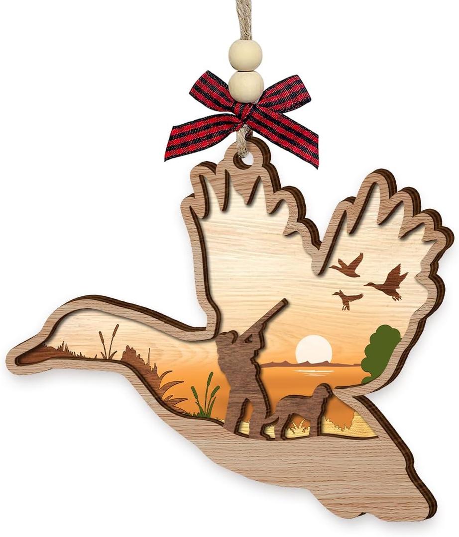 Duck Hunting Christmas Ornament 2025, Duck Hunter Ornaments for Tree - Outdoor Hunting Gifts for Men, Boys, Gifts for Hunters Dad, Grandpa, Friends - Wooden Hanging Decoration Keepsake