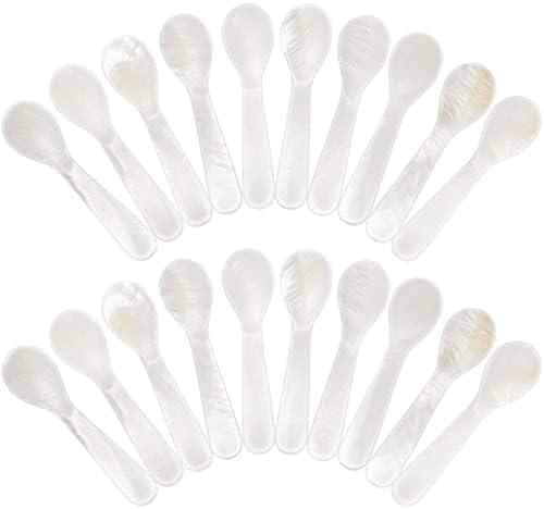 Patelai Set of Caviar Spoons Mother of Pearl Spoons with Hand Craft W Round Handle for Caviar, Egg, Ice Cream, Coffee, Restaurant Serving(7cm/2.75 Inch 16 Pieces)