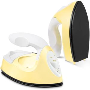 Honoson Mini Craft Iron Mini Heat Press Small Iron 3.93 x 2.36 x 2.76 in Portable Handy Tiny Flatiron with Charging Base Accessory for Fuse Bead Patch DIY Heat Transfer Vinyl(Light Yellow)