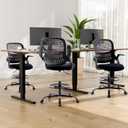 DUMOS Drafting Chair for Standing Desk, Counter Height Adjustable, Flip-up Arms, Ergonomic Mid Back Mesh Rolling Work Swivel Office Computer Chairs with Wheels, Black