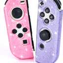 DLseego Glitter Protective Case for Switch Joy Con Controllers, Handheld Soft Silicone TPU Protective Cover Replacement Shell Case Suitable for Switch & Switch OLED Model Joy Cons  Purple Pink