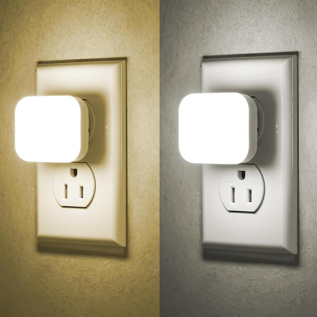 Dual Light Night Light Plug in, Warm White and Cool White Light Switch, Dimmable, Brightness Adjustable, Dusk to Dawn Sensor, Small Nightlight for Bedroom, Bathroom, Kitchen, Hallways, Square, 4 Pack Dual Light Night Light Plug in, Warm White and Cool White Light Switch, Dimmable, Brightness Adjustable, Dusk to Dawn Sensor, Small Nightlight for Bedroom, Bathroom, Kitchen, Hallways, Square, 4 Pack