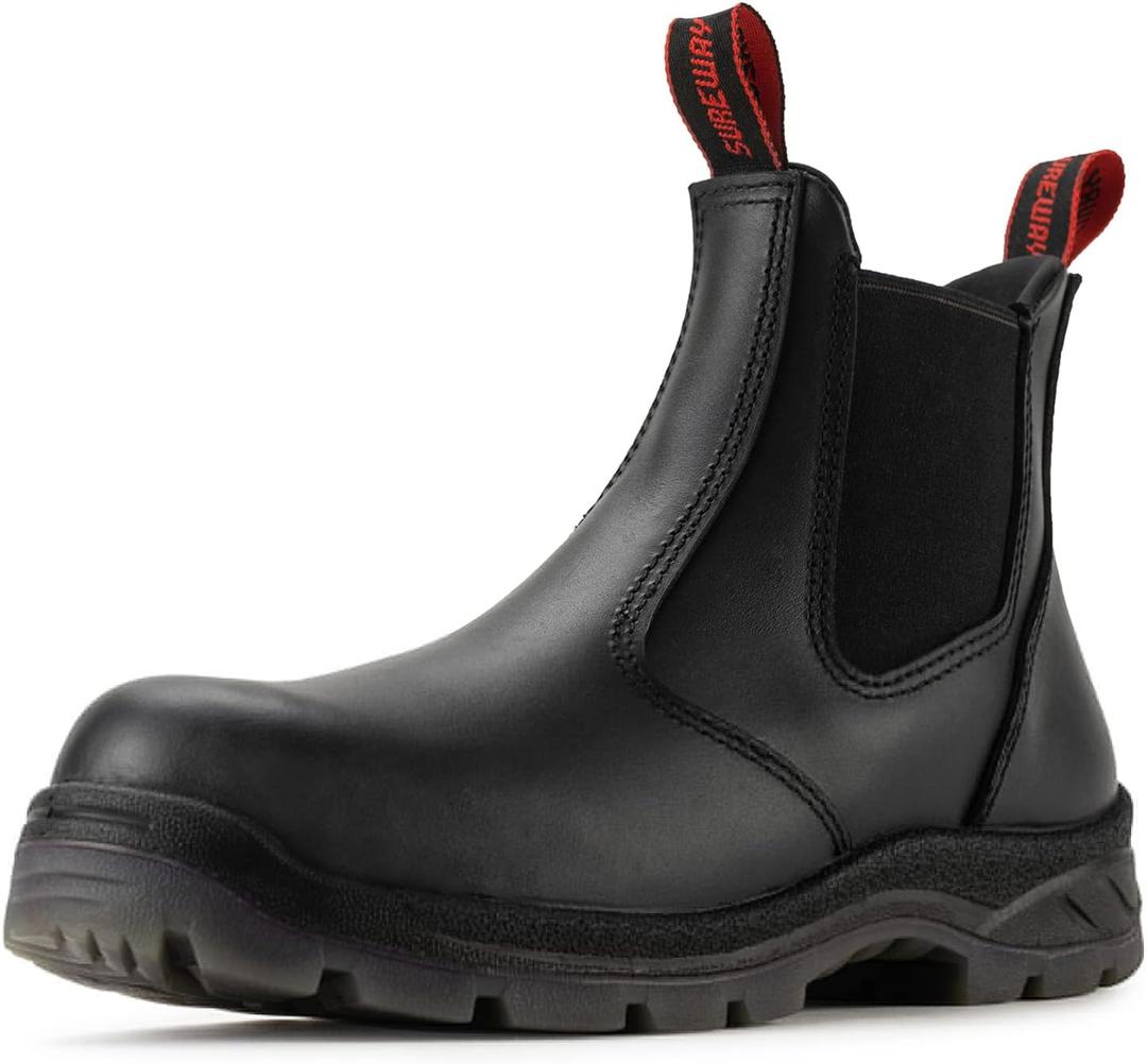 SUREWAY Men's Slip On Work Boots for Men,Upgraded Slip/Water Resistant,Static Dissipative,Fire Station Mechanic Work Boots/Shoes (Size 13, Black Composite-Toe)