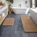 MIULEE Light Brown Bathroom Rugs Set 2 Piece, Soft Absorbent Microfiber Bath Mat Set, Non Slip Quick Dry Machine Washable Plush Shaggy Bath Rugs for Bathroom Floor, Tub and Shower, 16"x48"+16"x24"