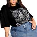 CITY CHIC Plus Size Tee, Oversized Outlaw Tee (Black, M)