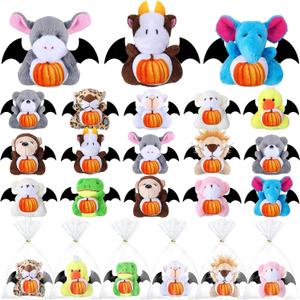 Vinsot 24 Pcs Halloween Stuffed Animal Bulk Small Halloween Plush Toys Plush keychain with Pumpkin Pattern for Trick or Treat Goodie Bag Fillers Halloweens Party Favors Gift 3''