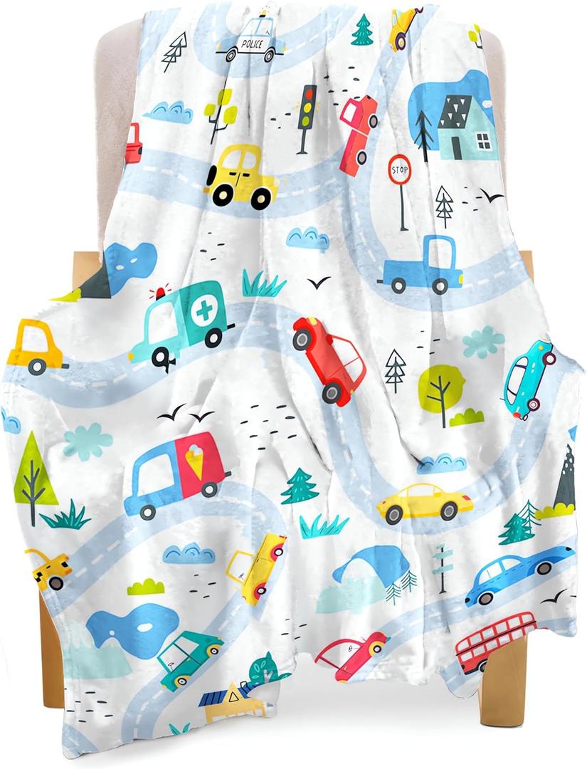 BOOPBEEP Cars Toddler Blankets for Daycare, Soft Warm Fleece Blanket for Kids Small Plush Nap Blanket for Boys Girls Birthday Throw Blanket 40x50