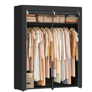 SONGMICS Closet Wardrobe, Portable Closet for Bedroom, Clothes Rail with Non-Woven Fabric Cover, Clothes Storage Organizer, 55.1 x 16.9 x 68.5 Inches, Black URYG02BK