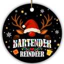 Funny Bartender Christmas Ornament  Reindeer with Santa Hat & Lights  I Am the Bartender Reindeer  Gift for Mixologist, Bar Staff  2.9 Ceramic Tree Decoration for Men & Women