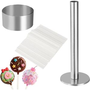 Circle Cake Pop Mold Set, Reusable Steel Round Cake Pop Cutter and Aluminum Alloy Pusher Practical Baking Tools for Home Party Birthday Wedding