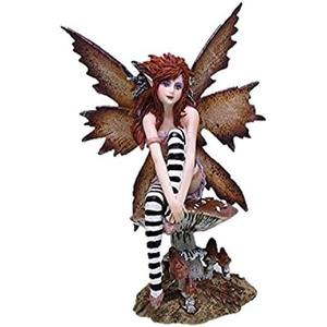 PTC 6.25 Inch Naughty Brown Fairy Sitting on Mushroom Statue Figurine