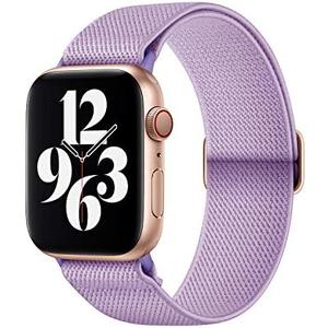 AMANECER Stretchy Nylon Watch Bands Compatible with Apple Watch Series 9/8/7/6/5/4/3 SE 2/1, Adjustable Braided Elastic Sport Loop Rugged Straps for iWatch Women Men (Lavender Purple, 38/40/41MM)