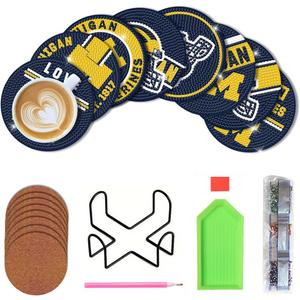 Bartogro 8 Pcs College Football Diamond Art Coasters Kits with Holder, Diamond Painting Coaster Kits DIY Crafts for Adults Diamond Art Painting Kits Supplies for Michigan Gift