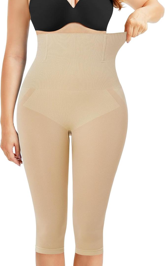 Nebility Seamless Shapewear Tummy Control High Waist Compression Leggings for Women Butt Lifting Shapewear Thigh Slimmer (Medium, Beige)