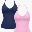 OLCHEE Womens Halter Tank Tops V Neck Impact Backless Longline Strappy Adjustable Gym Workout Top Padded, L