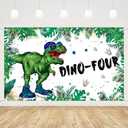 MEHOFOND Dinosaur Dino-Four 4th Birthday Backdrop Dino-Four Birthday Photography Background Greenery Jungle Palm Leaves Dinosaur Birthday Party Backdrop Photo Studio Booth 3.6x5.9ft