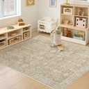 9x12 Area Rugs for Living Room: Washable Large Vintage Floral Rug Low Pile Non-Slip Boho Carpet for Bedroom Home Office Dining Room (Brown, 9'x12')