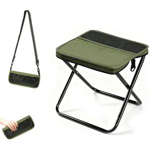 Portable Foldable Backpack Stool, Pocket Chair Camping Fishing Stool, Mini Outdoor Camping Stool Sling Bag, Collapsible Stool Chairs Carry Bag for Fishing Travelling Picnics, Green