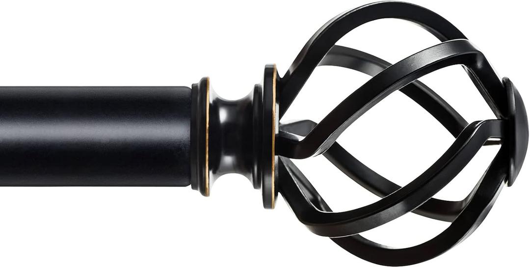 KAMANINA Black Curtain Rods for Windows 72 to 144 Inches (6-12ft), 1 Inch Heavy Duty Curtain Rod 32 to 144, Long Decorative Single Drapery Rods, Twisted Cage End