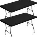 homing 2 Packs 6 Foot Rectangle Table Cloth, Waterproof Polyester Elastic Fitted Tablecloth, Washable Table Cover for Picnic, Camping, Outdoor (Black, 30" x 72")