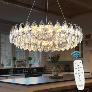 Modern Round Crystal Chandelier 20 Inch Chrome Dimmable LED Crystal Ring Chandelier 4-Tier Contemporary Luxury Raindrops Hanging Pendant Chandeliers for Dinning Room Living Room Bedroom Entryway
