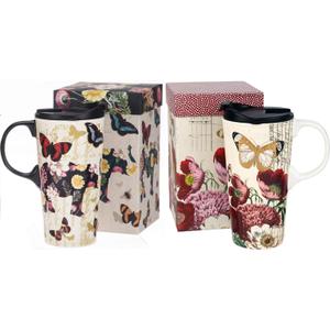 Topadorn Ceramic Travel Mug 17 oz. Coffee Latte Cup with Sealed Lid and Gift Box, Perfect for Coffee and Tea, 2 pack