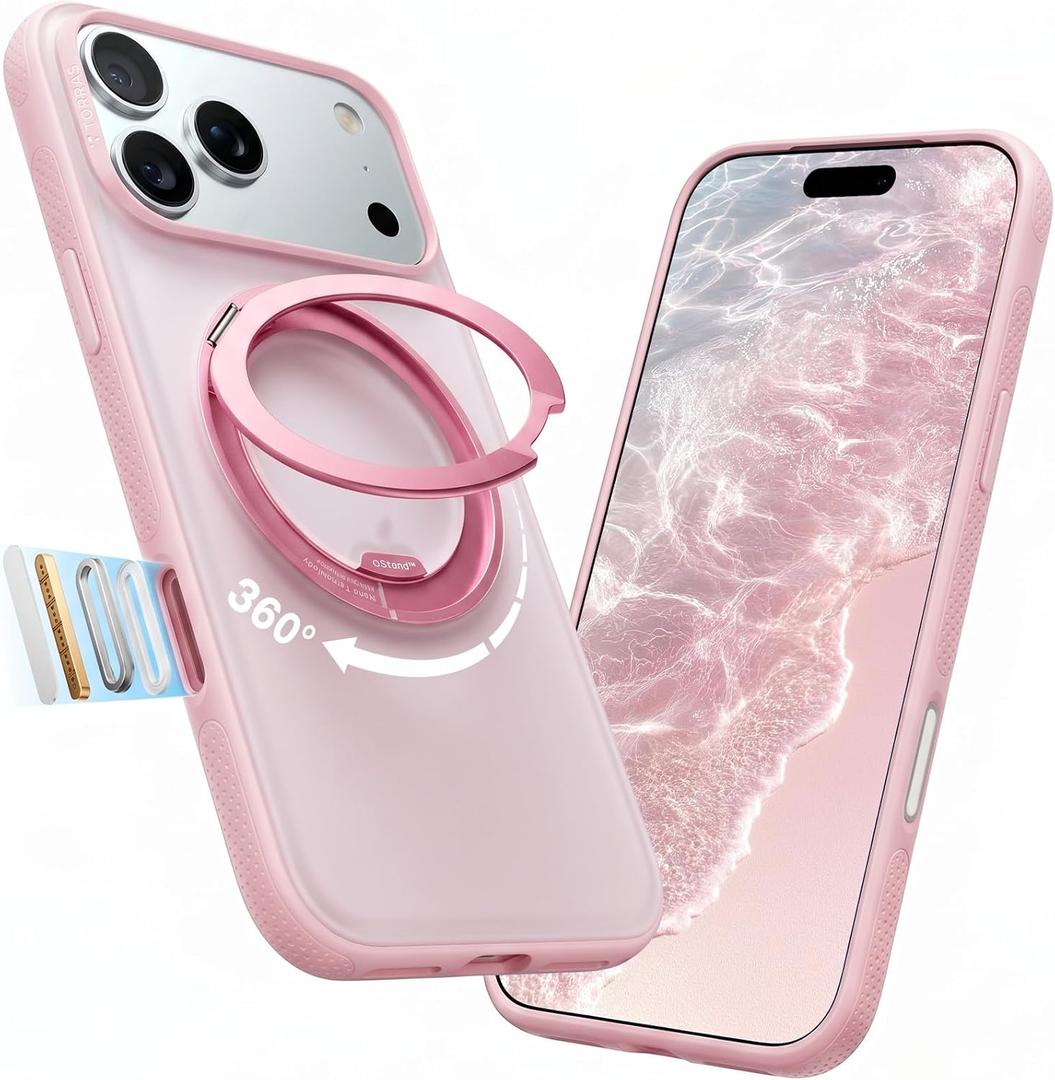 TORRAS for iPhone 17 Pro Max Case, 360 Magnetic Stand, [Fit for MagSafe] [4X Military-Grade Protection] Slim Case for iPhone 17 Pro Max Phone case,6.9", Translucent Pink, Ostand O3 Fitness Series