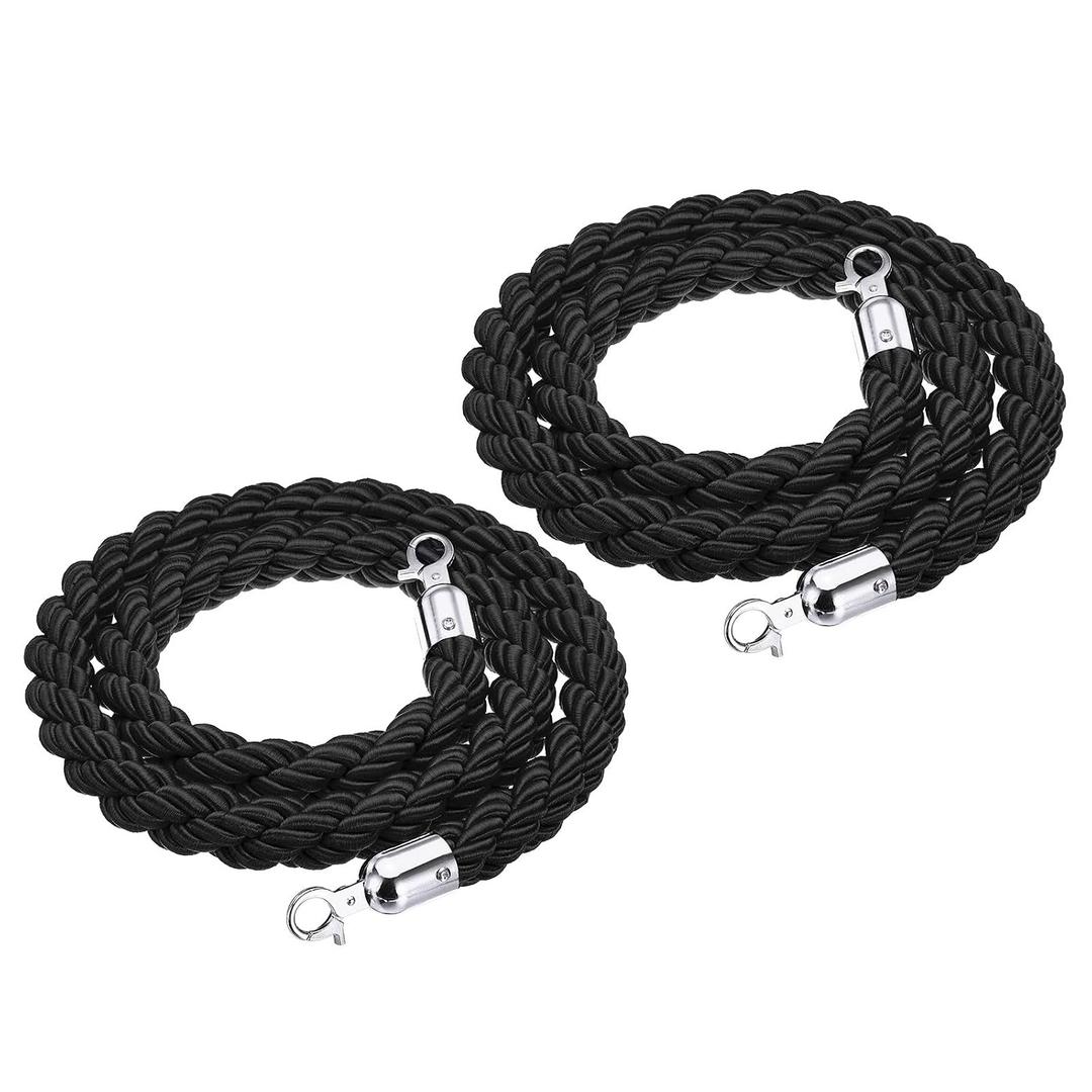 PATIKIL Stanchion Rope, 2 Pack 1.5m/5Ft Barrier Rope Twisted Post Ropes with Snap Hooks for Posts Stands Queue Divider Crowd Control of Hotel, Black Silver