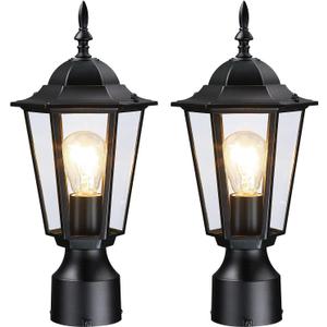 Outdoor Post Lights 2 Pack, Black Lamp Post Light Fixture, Waterproof Pillar Lights Outdoor Column Lights, Outdoor Pole Light with Clear Glass, Outside Lamp Post for Garden Yard, Not Included Base