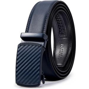 VATAN Men's Belt Leather Ratchet Belt for Men Dress Casual Every Day with Adjustable Buckle, Trim to Fit (Navy Blue)