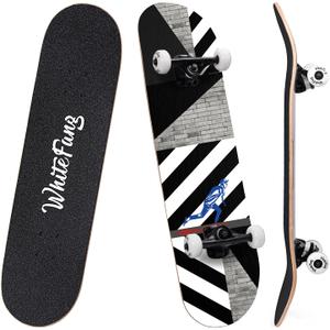 WhiteFang Skateboards for Beginners, Complete Skateboard 31 x 7.88, 7 Layer Canadian Maple Double Kick Concave Standard and Tricks Skateboards for Kids and Beginners