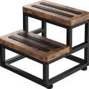 2 Step Wooden Step Stools for Adults Kids, Heavy Duty Stepping Stools Wooden Bed Step Stools for High Beds, NonSlip 2 Bedside Foot Stool with 500 Lbs Capacity, Kitchen, Bed, RVS Step, Rustic Brown