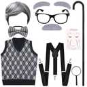 SZCECHRE 10Pcs Old Man Costume 100 Days of School Grandpa Costume,1920s Old Man Costume for Halloween Cosplay