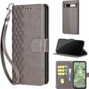 Designed for Google Pixel 8A Case Wallet,Women Flip Folio Cover with Embossed PU Leather Stand Credit Card Holders Slots Wrist Strap Phone Case for Google Pixel 8A (Gray Cube) (2)
