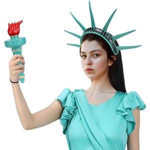 Statue of Liberty Torch and Crown Headband, Lady Liberty Accessories for Women Independence Day Cosplay (Teal)