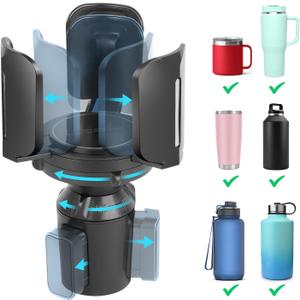 Cup Holder Expander for Car with Adjustable Holder & Base, Compatible with 10 to 64 oz Yeti Ramblers, Stanley, Hydro Flask, Nalgene, Hold 2.9" to 5.5" Large Bottles Mugs Food Drink, Car Cup Holder