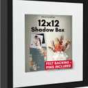 Americanflat 12x12 Shadow Box Frame with Shatter-Resistant Glass - Use as 10x10 Frame with Mat or 12x12 Without Mat - Silhouette Collection - Black with Soft Felt Back